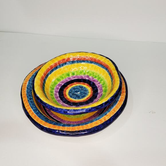 Vintage G. Venzo Italian Pottery Rainbow Asymmetrical Bowls 8½ & 7" Nesting (2) - Picture 1 of 12